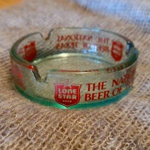 Vintage Clear Glass Lone Star Beer Texas Red Lettering Ashtray